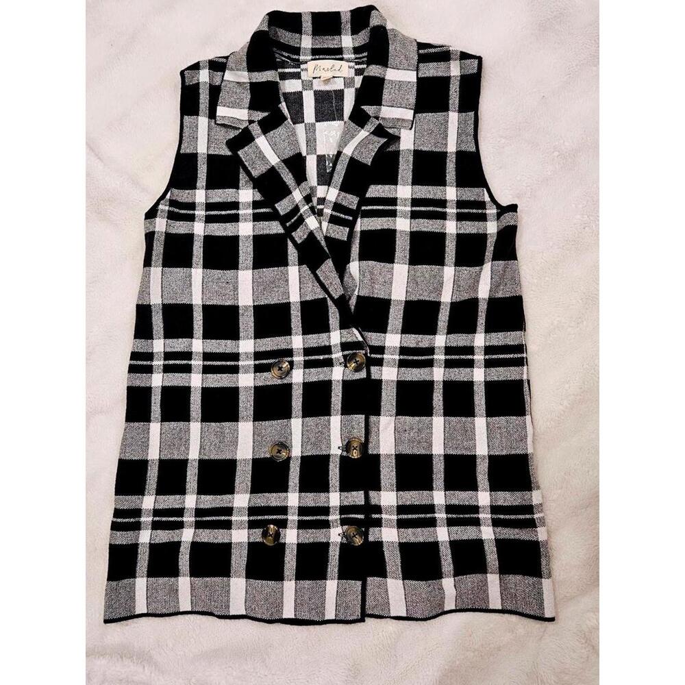 Nwt Marled Black and White Plaid Women's Sweater Vest-XL - Picture 1 of 7